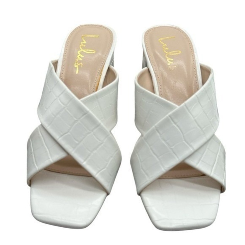 New in box, Lulus Ybarra Off White Crocodile-Embossed High Heel Sandals - Picture 3 of 7